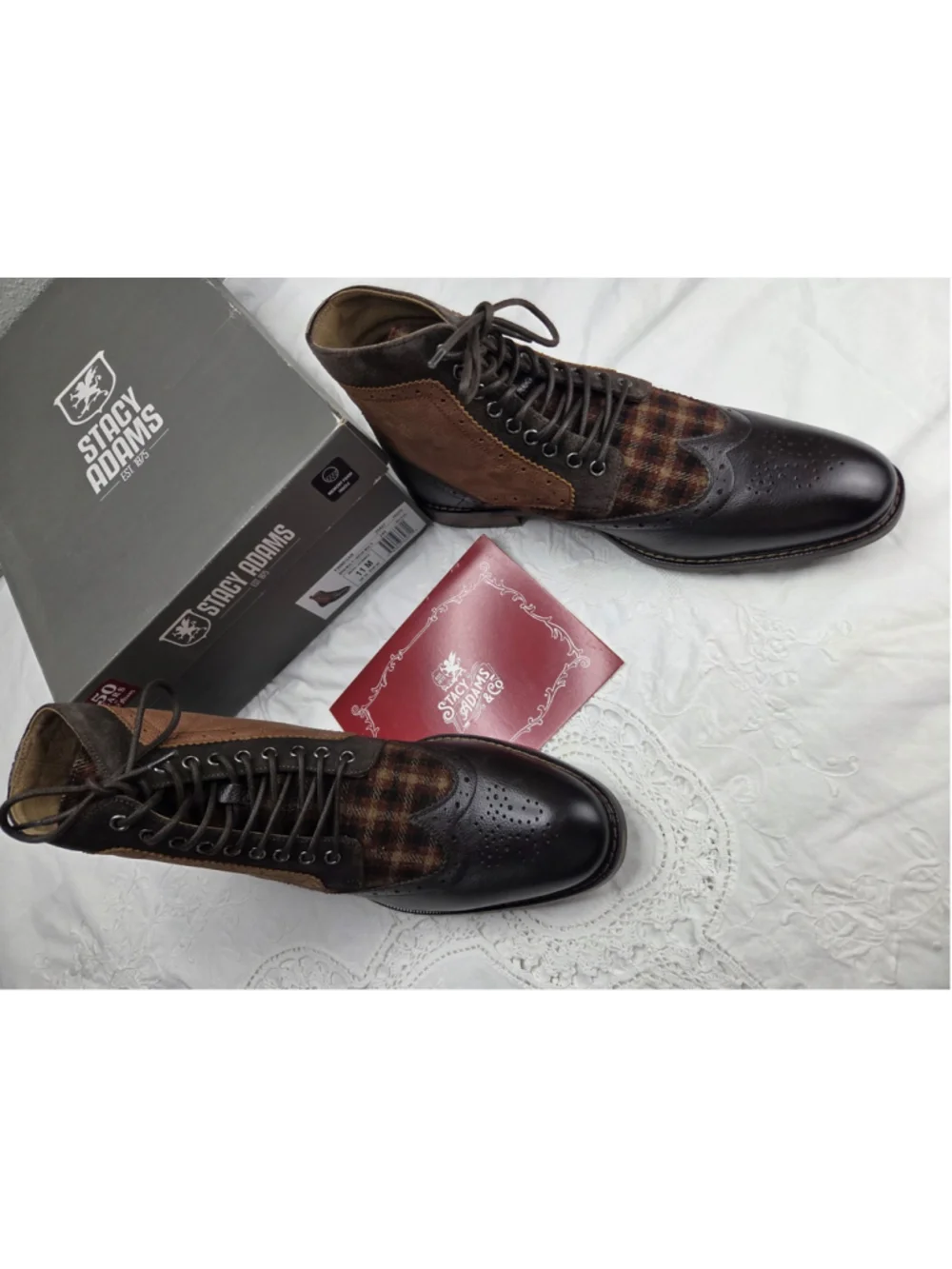 Stacy Adams Finnegan Men’s Wingtip Boots Size 11 Brown Plaid Leather Lace Up